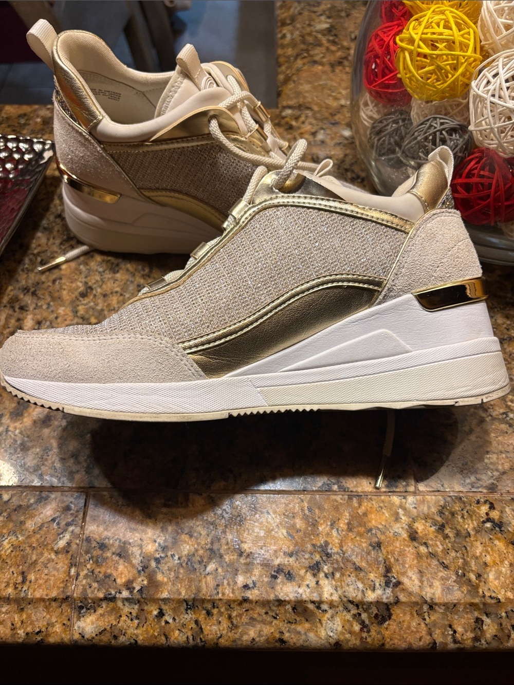 Micheal Kors cream and gold lace up hidden platform sneakers - Picture 8 of 9